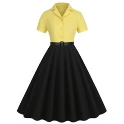 1950s Lapel Contrast Belted Dress -BUNBUN Fancy Clothing Shop SCHL004157 Y 2 compressed
