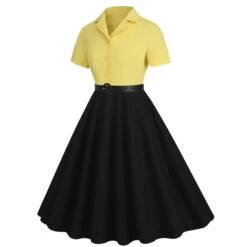 1950s Lapel Contrast Belted Dress -BUNBUN Fancy Clothing Shop SCHL004157 Y 3 compressed