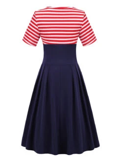 Red & Blue 1970s Stripe Patchwork Swing Dress -BUNBUN Fancy Clothing Shop SCHL004158 R 3