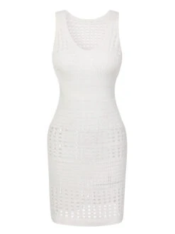 1960s Solid Hollow Out Sleeveless Knit Dress -BUNBUN Fancy Clothing Shop SCHL004171 1