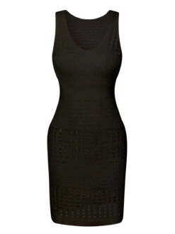 1960s Solid Hollow Out Sleeveless Knit Dress -BUNBUN Fancy Clothing Shop SCHL004171 5