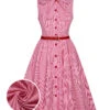 [Pre-Sale] Pink 1950s Pinstripes Tie Collar Dress -BUNBUN Fancy Clothing Shop SCHL004234 01