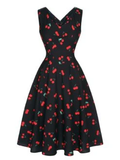 Black 1950s Cherry Sleeveless Dress