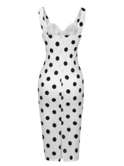 White 1960s V-Neck Polka Dots Dress -BUNBUN Fancy Clothing Shop SCHL004272 3
