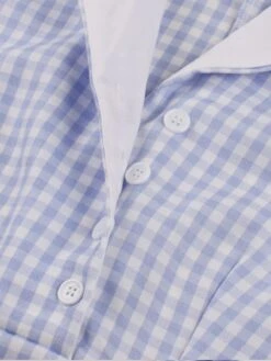 Light Blue 1950s Plaid Belt Lapel Dress 9 Light Blue 1950s Plaid Belt Lapel Dress -BUNBUN Fancy Clothing Shop SCHL004275 1 3