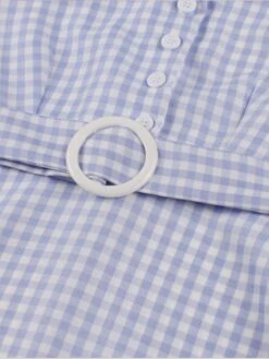 Light Blue 1950s Plaid Belt Lapel Dress 11 Light Blue 1950s Plaid Belt Lapel Dress -BUNBUN Fancy Clothing Shop SCHL004275 1 5