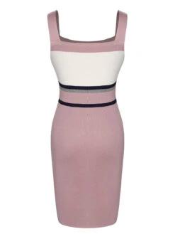 1960s Color Block Sqaure Neck Knitted Dress -BUNBUN Fancy Clothing Shop SCHL004277 3