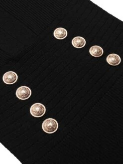 Black 1960s Solid V-Neck Buttons Dress -BUNBUN Fancy Clothing Shop SCHL004281 4