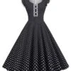 Black 1950s Polka Dots Ruffles Dress -BUNBUN Fancy Clothing Shop SCHL004313 1 compressed
