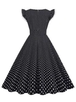 Black 1950s Polka Dots Ruffles Dress -BUNBUN Fancy Clothing Shop SCHL004313 3 compressed