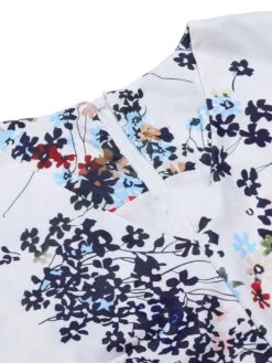 White 1940s V-Neck Floral Belted Sleeveless Dress 9 White 1940s V-Neck Floral Belted Sleeveless Dress -BUNBUN Fancy Clothing Shop SCHL004341 4 compressed