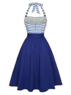 [Pre-Sale] Blue 1940s Striped Patchwork Halter Dress -BUNBUN Fancy Clothing Shop SCHL004371 3