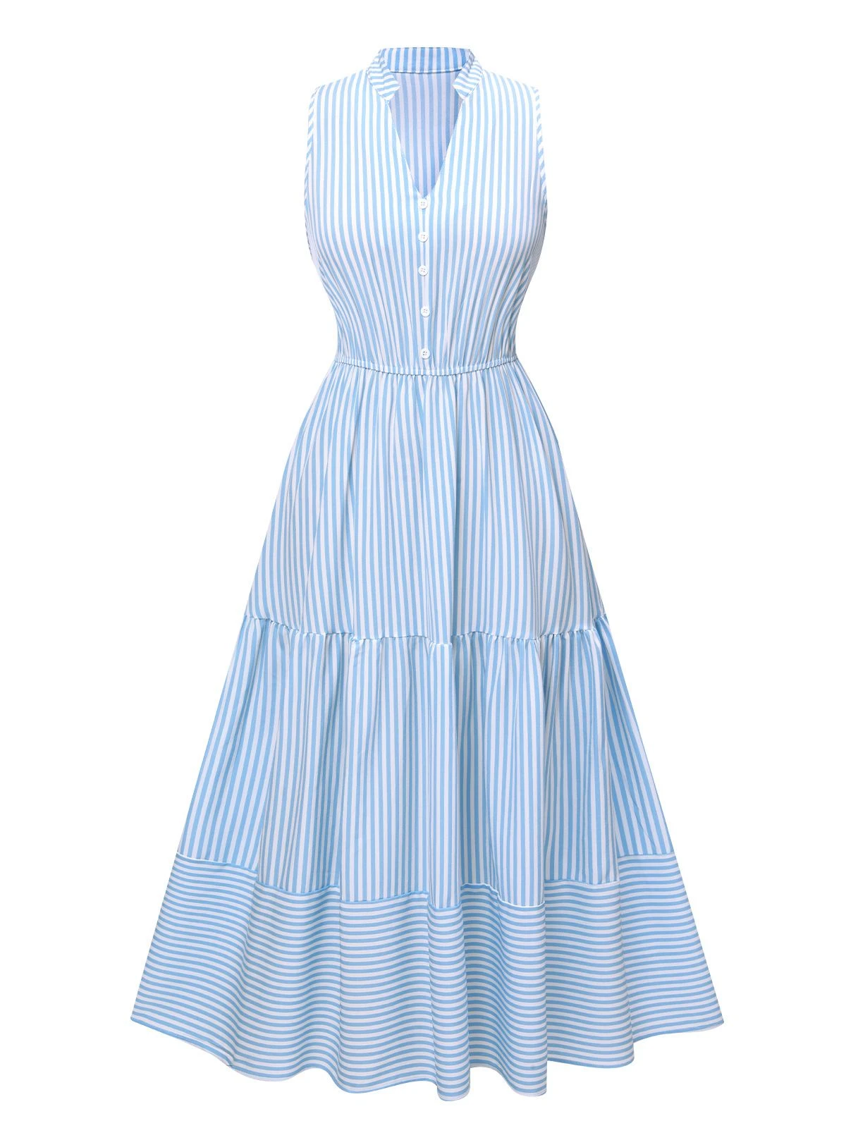 Sky Blue 1940s Stripes Stand Collar Dress 3 Sky Blue 1940s Stripes Stand Collar Dress