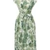 Green 1940s Floral Tie Belt Dress -BUNBUN Fancy Clothing Shop SCHL004378 1