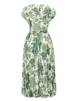 Green 1940s Floral Tie Belt Dress -BUNBUN Fancy Clothing Shop SCHL004378 3