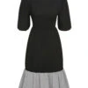 Black 1930s Patchwork Lantern Sleeve Dress