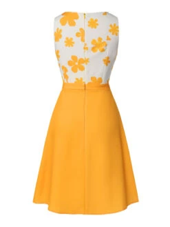 [Pre-Sale] Yellow 1960s Floral Bow Sleeveless Dress -BUNBUN Fancy Clothing Shop SCHL004458 2