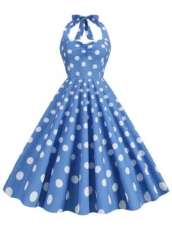 1950s Polka Dot Halter Swing Dress