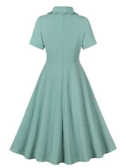 Green Gray 1950s Lapel Solid Dress 6 Green Gray 1950s Lapel Solid Dress -BUNBUN Fancy Clothing Shop SCHL004510 2 compressed