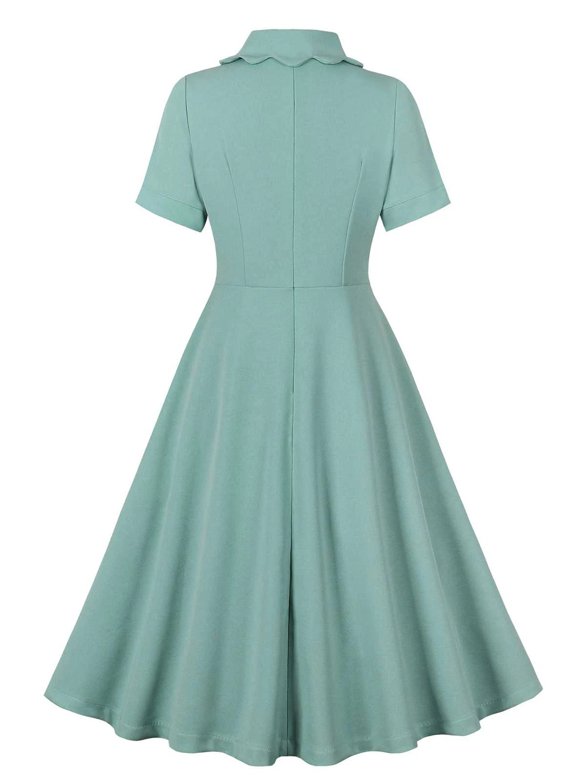 Green Gray 1950s Lapel Solid Dress 4 Green Gray 1950s Lapel Solid Dress - Image 2