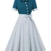 1950s Square Neck Polka Dots Bow Dress -BUNBUN Fancy Clothing Shop SCHL004512 1 compressed
