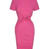 Pink 1970s Solid Waist Hollow Pencil Dress 2 Pink 1970s Solid Waist Hollow Pencil Dress -BUNBUN Fancy Clothing Shop SCHL004530 1