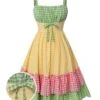 [Pre-Sale] Multicolor 1950s Spaghetti Straps Plaid Patchwork Dress -BUNBUN Fancy Clothing Shop SCHL004547 01