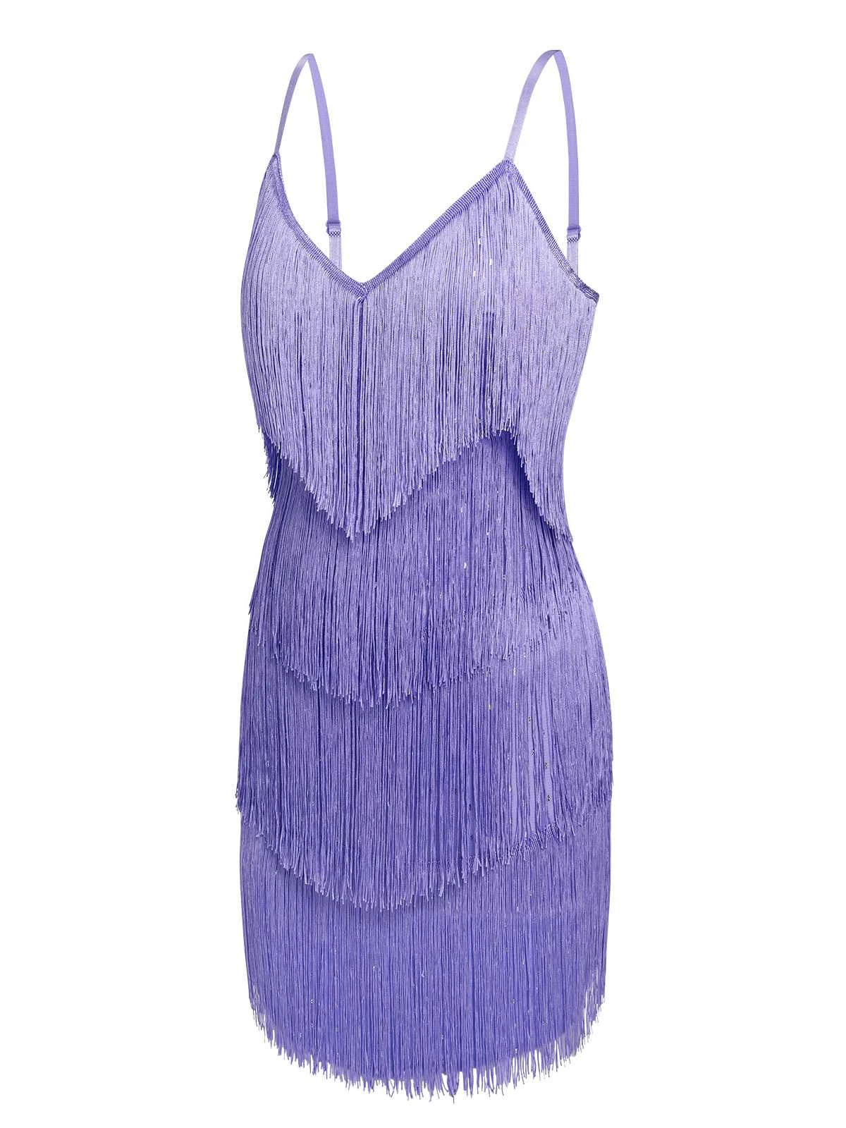 Purple 1960s Spaghetti Strap Fringe Dress 4 Purple 1960s Spaghetti Strap Fringe Dress - Image 2