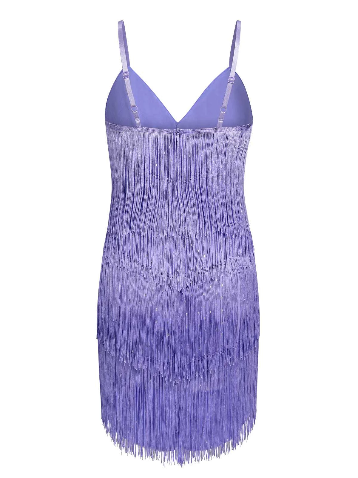 Purple 1960s Spaghetti Strap Fringe Dress 5 Purple 1960s Spaghetti Strap Fringe Dress - Image 3