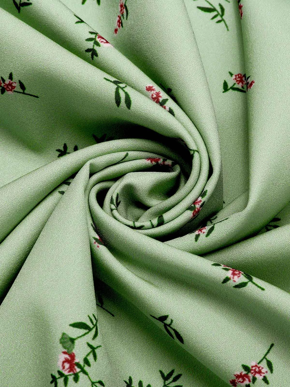 Green 1940s V-Neck Floral Lantern Sleeves Dress 6 Green 1940s V-Neck Floral Lantern Sleeves Dress - Image 4