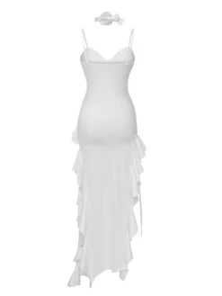 1970s Solid 3D Rose Ruffle High Low Hem Dress -BUNBUN Fancy Clothing Shop SCHL004585 3