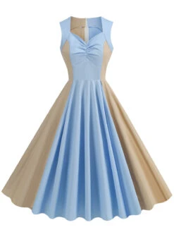 1950s Solid Sweetheart Neck Patchwork Dress