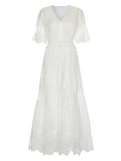 White 1940s Flare Sleeve Lace Dress