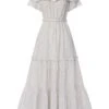 White 1940s Off-ShoulderDitsy Floral Dress -BUNBUN Fancy Clothing Shop SCHL004636 1