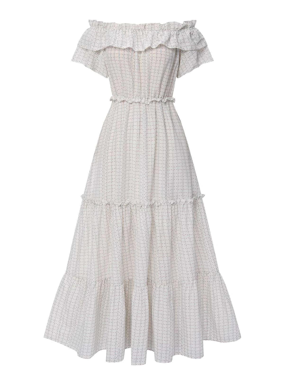 White 1940s Off-ShoulderDitsy Floral Dress 3 White 1940s Off-ShoulderDitsy Floral Dress
