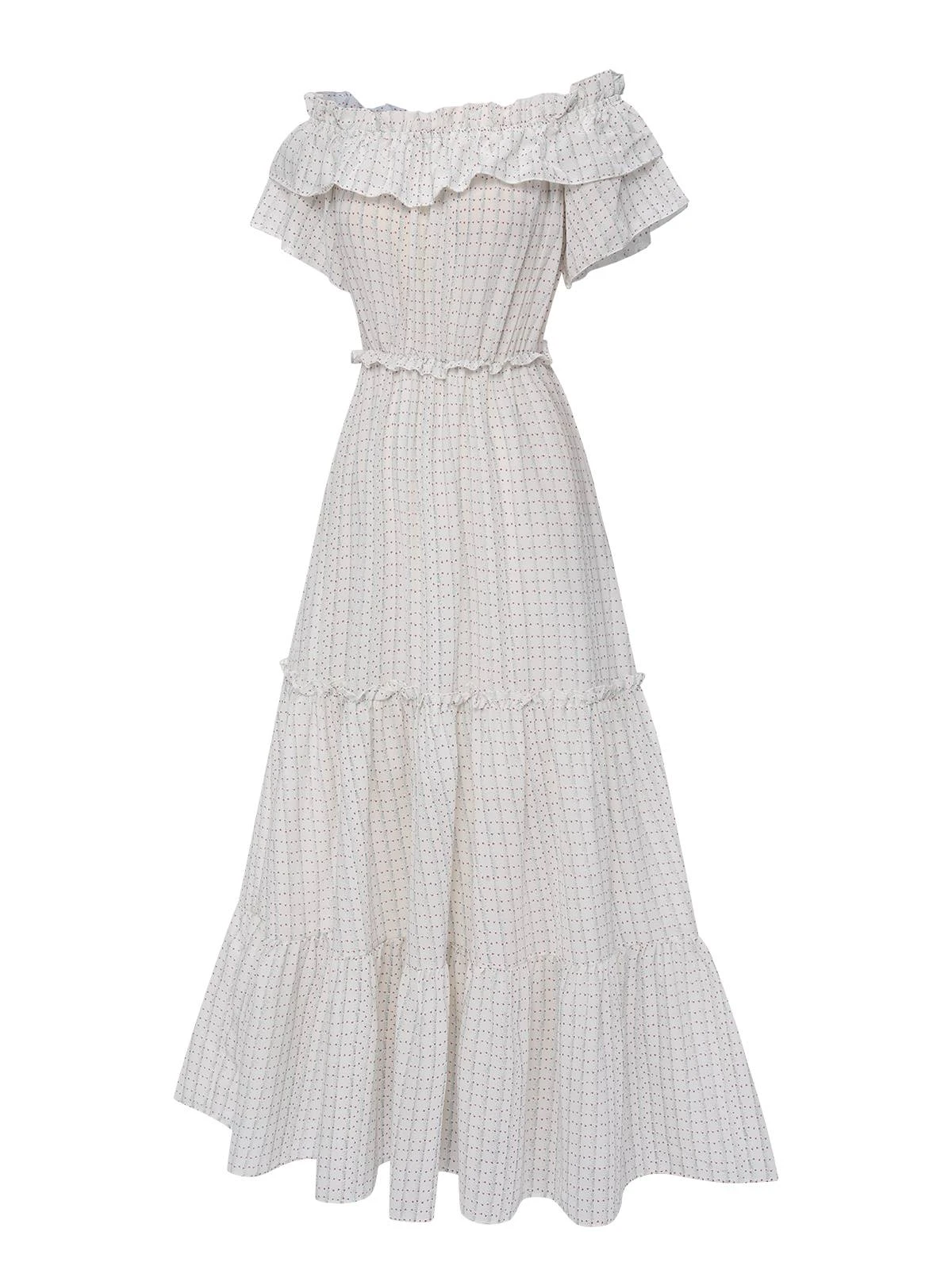 White 1940s Off-ShoulderDitsy Floral Dress 5 White 1940s Off-ShoulderDitsy Floral Dress - Image 3