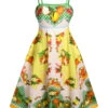 Multicolor 1940s Lemonis Print Midi Dress -BUNBUN Fancy Clothing Shop SCHL004665 1