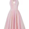 Pink 1950s Halter Mesh Sequined Dress -BUNBUN Fancy Clothing Shop SCHL004675 PAT 1
