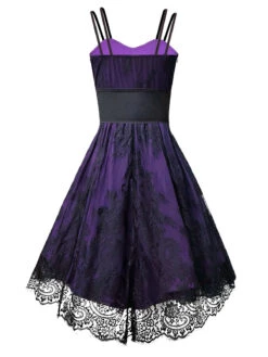 1980s Gothic Punk Eyelash Lace Waistband Dress -BUNBUN Fancy Clothing Shop SCHL004678 PU 2