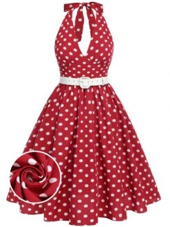 [Pre-Sale] [Plus Size] Red 1950s Polka Dot Halter Dress
