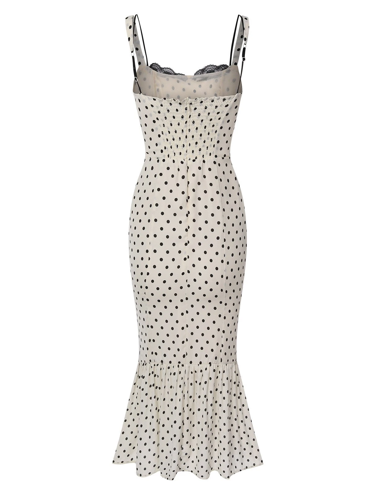 White 1930s Polka Dots Straps Mermaid Dress 4 White 1930s Polka Dots Straps Mermaid Dress - Image 2