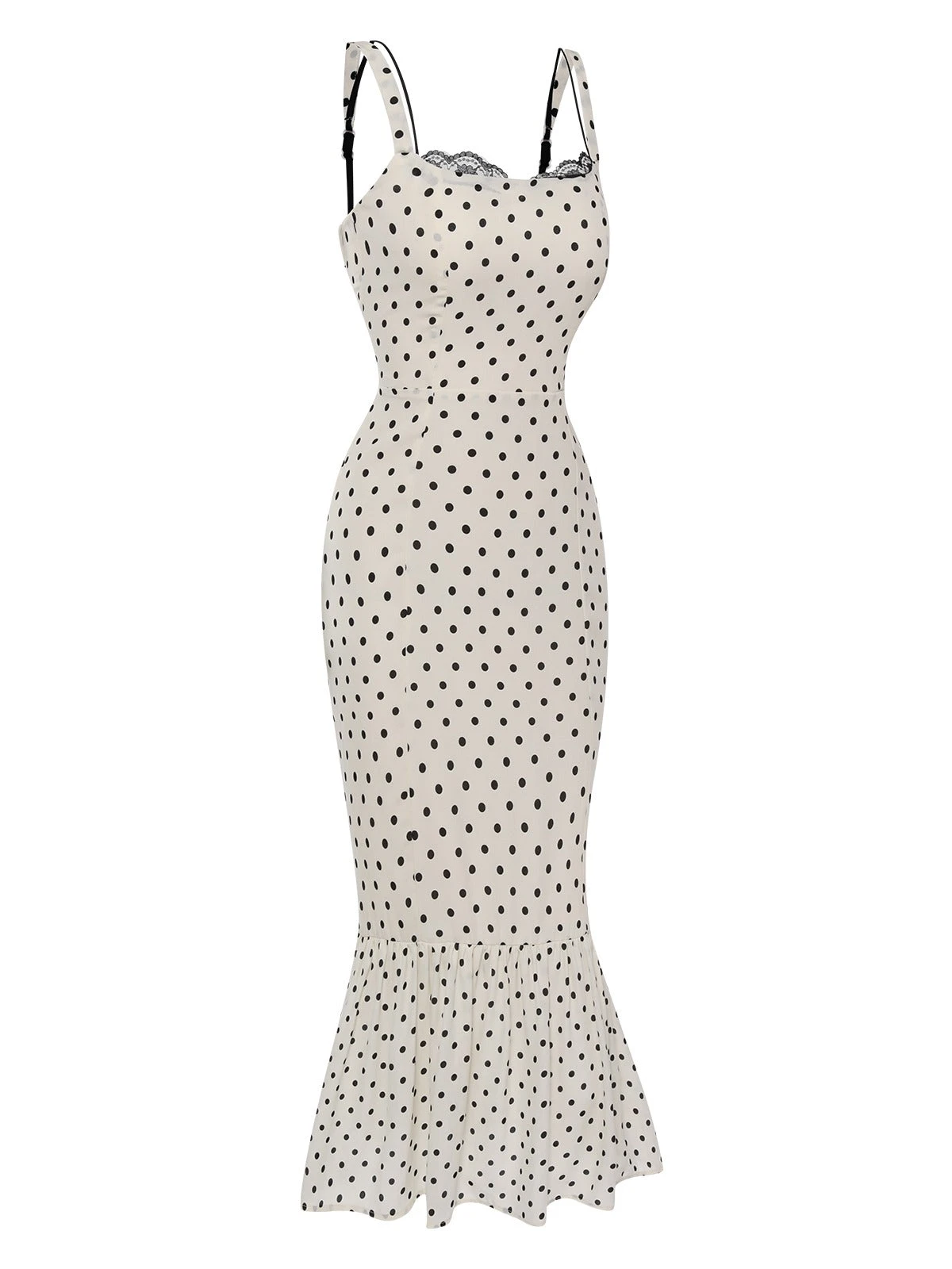 White 1930s Polka Dots Straps Mermaid Dress 5 White 1930s Polka Dots Straps Mermaid Dress - Image 3