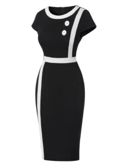 Black 1960s Crew Neck Patchwork Dress -BUNBUN Fancy Clothing Shop SCHL004713 3