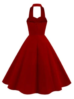 1950s Solid Sweetheart Neck Halter Dress -BUNBUN Fancy Clothing Shop SCHL004728 3