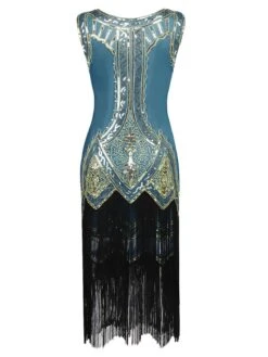 Lake Blue 1920s Beaded Fringed Dress -BUNBUN Fancy Clothing Shop SCV000158 AQG 3 fdfbba7e 981b 44a3 a935 5c4e500edf8e