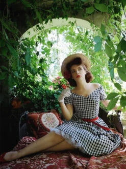 Black 1950s Plaid Swing Dress -BUNBUN Fancy Clothing Shop SCV000163 B S 1 3