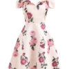 Pink 1950s Floral Spaghetti Strap Dress -BUNBUN Fancy Clothing Shop SCV000257 PP 1