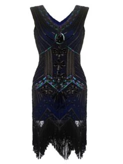 [US Warehouse] Blue Plus Size 1920s Sequined Dress