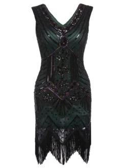 [US Warehouse] Green Plus Size 1920s Sequined Dress