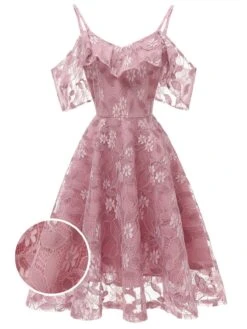 1950s Lace Cold Shoulder Ruffle Dress -BUNBUN Fancy Clothing Shop SCV000818 PP 2